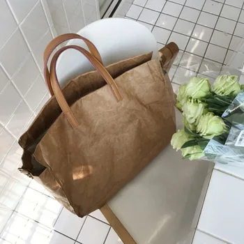 

Women Latest Fashion Handbags Lady Shoulder Bag Kraft Paper Totes Messenger Bag Washable Tear-resistant Environmentally Friendly