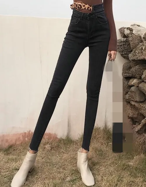 Denim Pants Kpop, черные, розовые, Лиза,, летние, дикие, узкие брюки, для женщин, высокая талия, Стрейчевые джинсы, для девушек, уличная одежда, обтягивающие, тонкие, джинсовые штаны - Цвет: Denim Pants