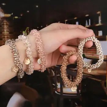 

Women Elegant Crystal Pearl Hair Ring Ties Beads Ponytail Holders Hair Accessories Elastic Hair Band Girls Scrunchies Bracelet