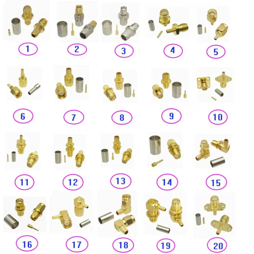 

5pcs Connector SMA Crimp For RG316 RG174 / RG58 RG142 / RG8X LMR240 / RG5 RG6 / RG8 LMR400 Male Plug & Female Jack RF Coaxial