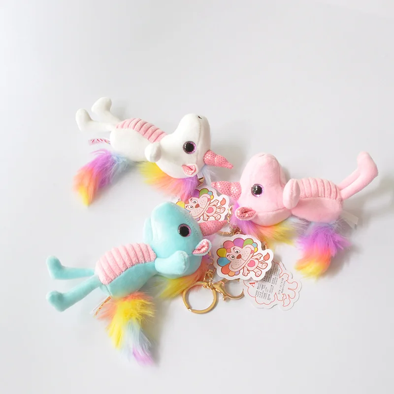 New cute striped rainbow unicorn plush toy plush pendant boutique doll KeyChains For Women Bag Toy