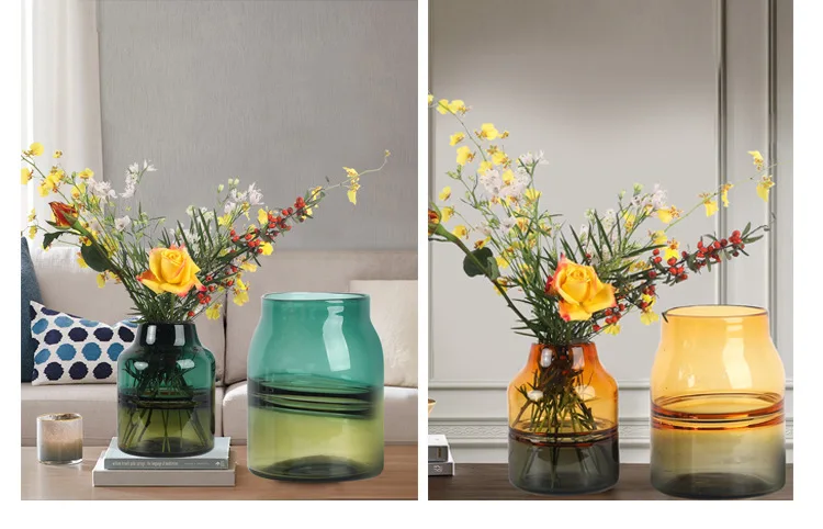 Light Luxury Gradient Transparent Glass Vase Green Plant Flower Arrangement Hydroponics Desktop Decoration Decorative Home Vase