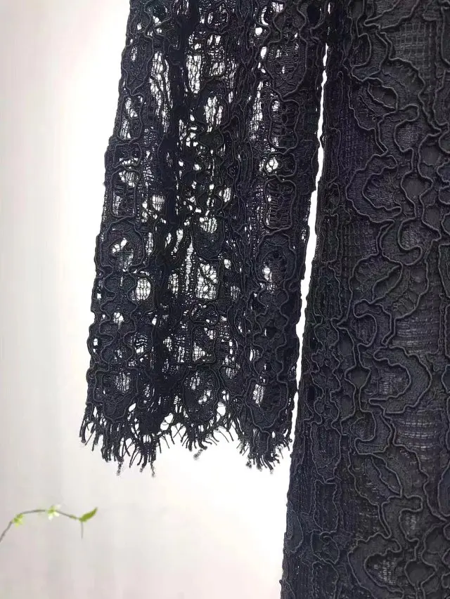 Top Version Ladies Two In One Hollow Out Lave Patchwork Long Sleeve Short Dress