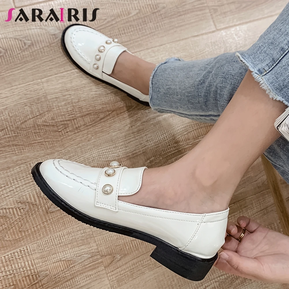 

SARAIRIS Fashion Female Pearl Sewing Pointed Toe Low Heels Flats Slip On Spring Autumn Office Casual Flats Women Shoes Woman