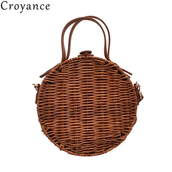 

Croyance Round Straw Women Shoulder Bag Summer Small Rattan Knitting Bag Woven Beach Crossbody Bags Circle Bohemia Style Handbag