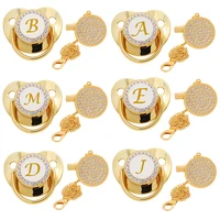 Initial Letter Baby Pacifier and Pacifier Clips BPA Free 26 Letters Name Silicone Infant Nipple Gold Bling Newborn Dummy Soother 1