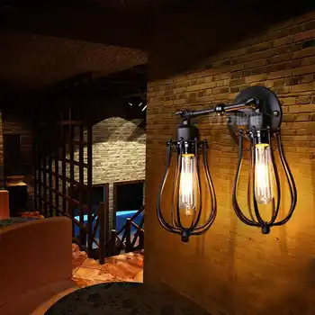 

Retro Vintage Industrial Double Head Wall Sconce Lights Rustic Wrought Iron Antique Restaurant Corridor Decor LED Wall Lamp