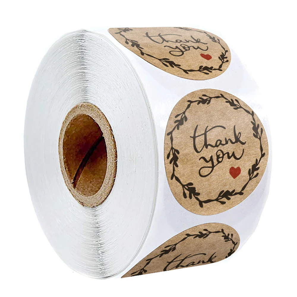 100-500pcs Kraft Paper Thank You Stickers With Red Heart Handmade Labels Sticker for Business Envelope Sealing Stationery thank you stickers