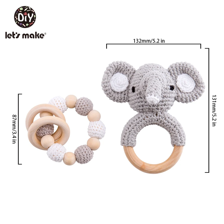 Let's Make Food Grade Silicone Wooden Teether Baby Pacifier Chain Pram Crib DIY Customized Soother Baby Teether Rattle Set Toys