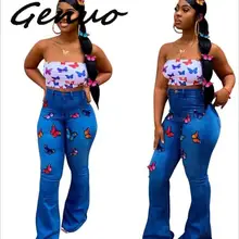Genuo новые осенние женские джинсы с вышивкой бабочки, высокая талия, повседневные узкие длинные джинсы на молнии, высокая уличная мода, джинсовые элегантные штаны