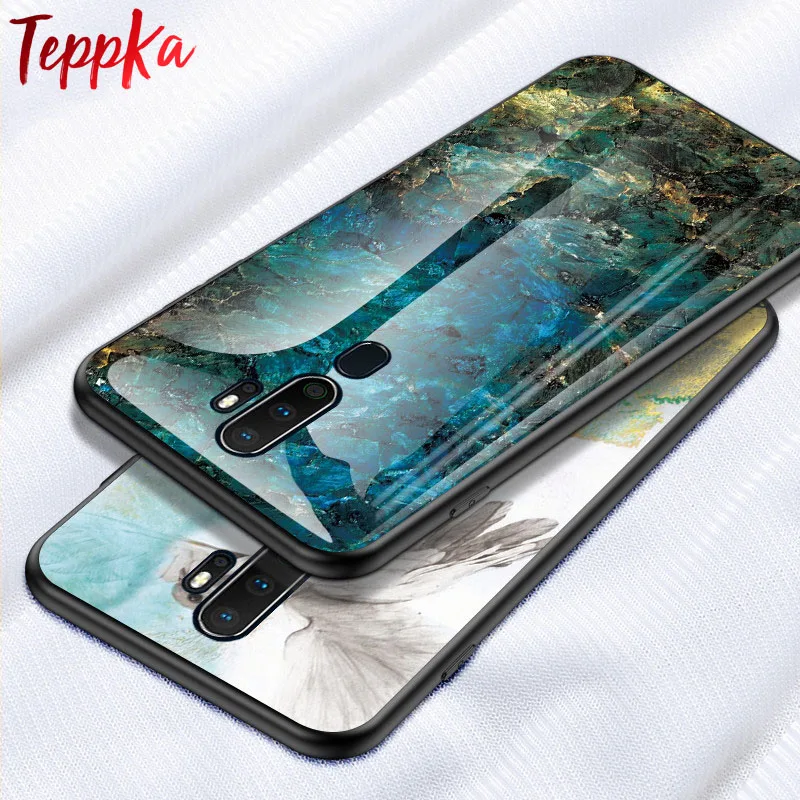 TeppKa чехол для OPPO A9 2020 роскошный стеклянный гибридный мягкий силиконовый Жесткий