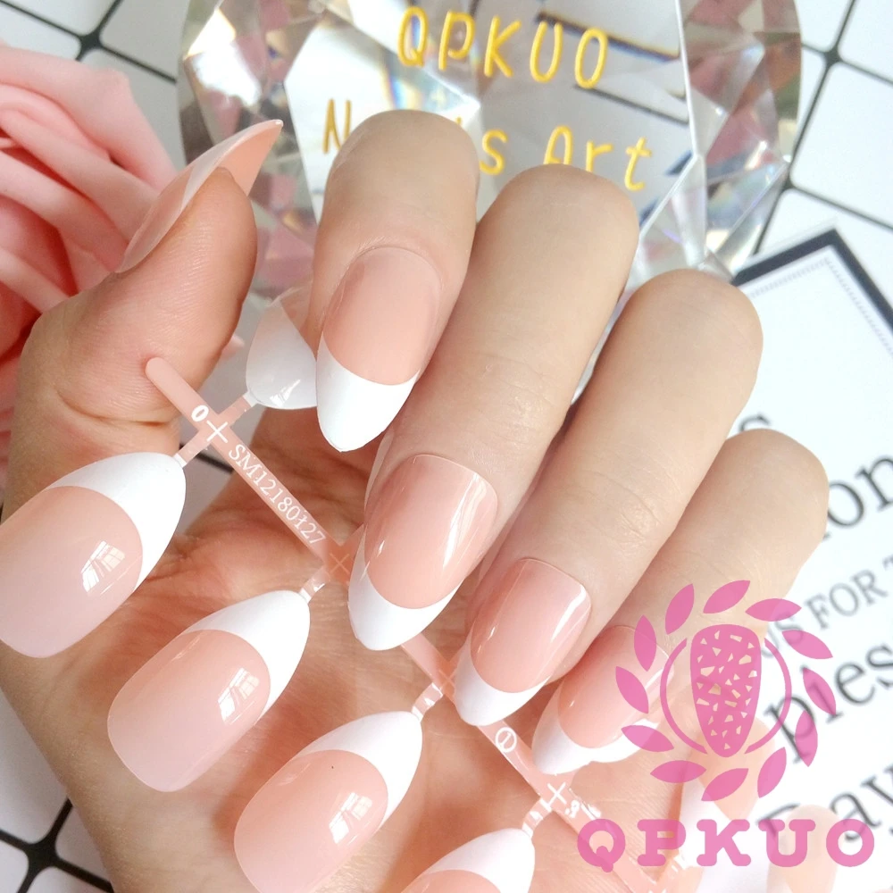 Natural French Artificial Fake Nails Short Size Stiletto False Nails Easy Wear Lady Fingernails For Manicure Glue On Nails Z226