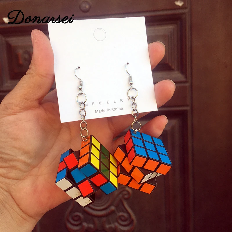 серьги висячие Смешные полимерные 3D Donarsei с волшебным кубом для женщин