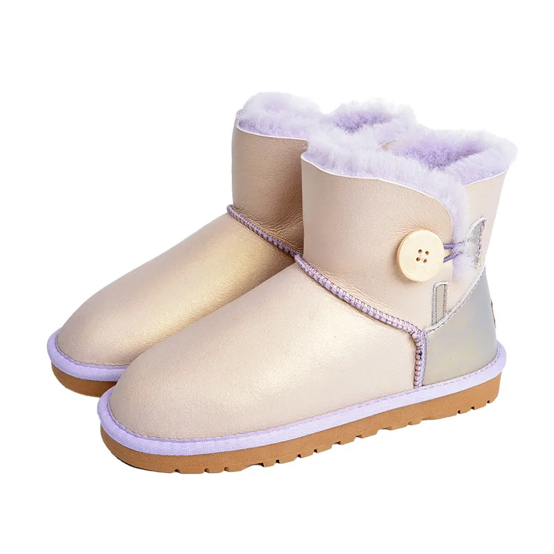 Зимние ботинки из натуральной овечьей кожи; водонепроницаемые женские зимние ботинки; ботильоны из натурального меха; теплые шерстяные женские ботинки; обувь - Цвет: Purple