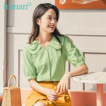 

INMAN 2020 Summer New Arriavl Doll Collar Literary Pure And Fresh Retro Plaid Blouse