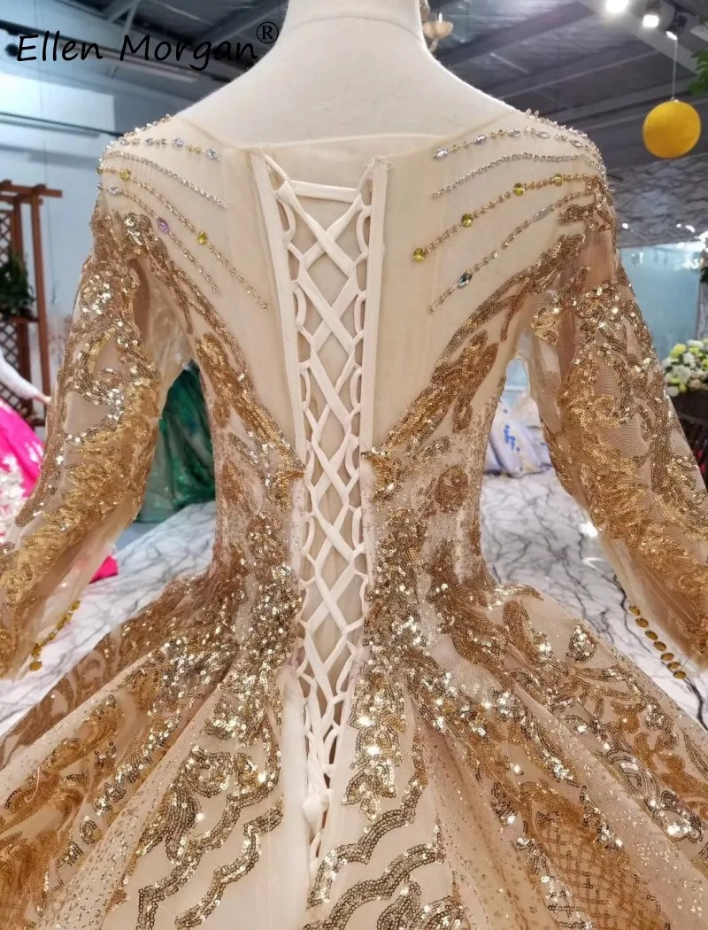 Золотые бальные платья с длинными рукавами свадебные 2020 Арабский Мусульманский