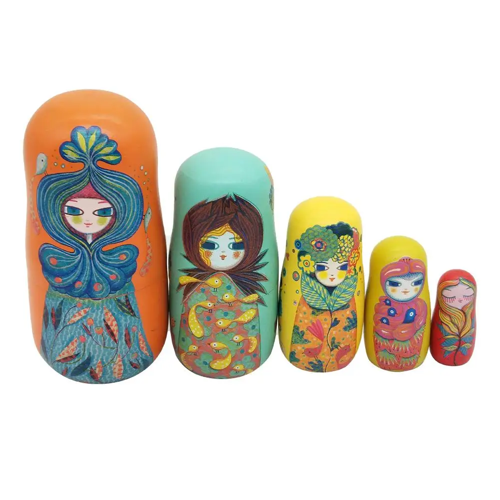 

5Pcs/Set Cute Girl Wooden Russian Matryoshka Nesting Doll Puzzle Toy Craft Gift Christmas New Year Gift Handmade Crafts