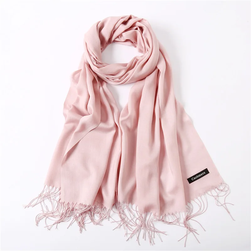 Модный кашемировый хиджаб шарф для женщин зимние однотонные шали и обертывания осенние шарфы из пашмины женские головные шарфы для женщин - Цвет: Pink