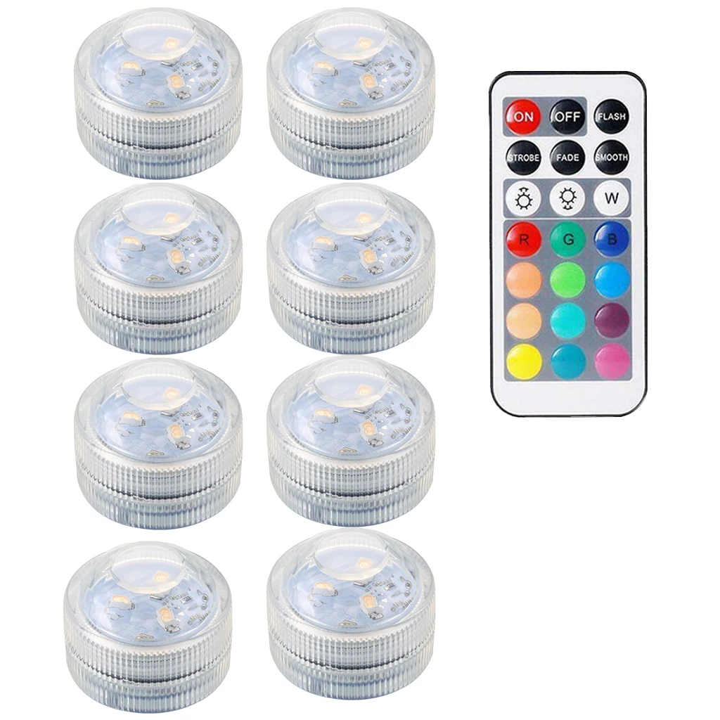 8 PCS RGB светодиодный Nihgt светильник на батарейках водонепроницаемый подводный погружной ночной Светильник чайный светильник s для вазы чаши аквариума - Испускаемый цвет: 8 PCS