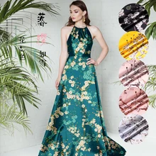 Печатный Шелковый тянущийся Атлас 118 см Ширина 19 momme/натуральная шелковая ткань с цветками вишни для платьев женщин шитье-6 вариантов цвета