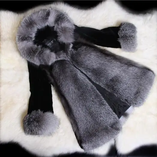 

2019 Real Fur Coat Winter Jacket Women Natural Fox Fur Collar Hood Cashmere Wool Woolen Overcoat Ladies Casual Outerwear