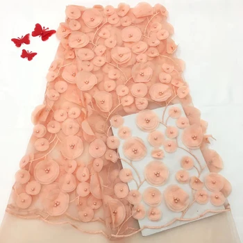 

Luxury Lace Fabric, 3D Lace Beaded Fabric, Pink Navy Blue Lace Fabric, African Lace Fabric For Wedding RF2737