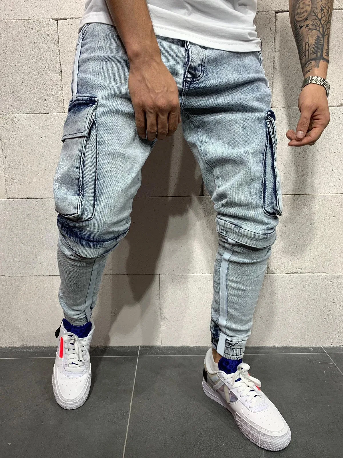 Patchwork Denim Jeans Men Pencil Pants 