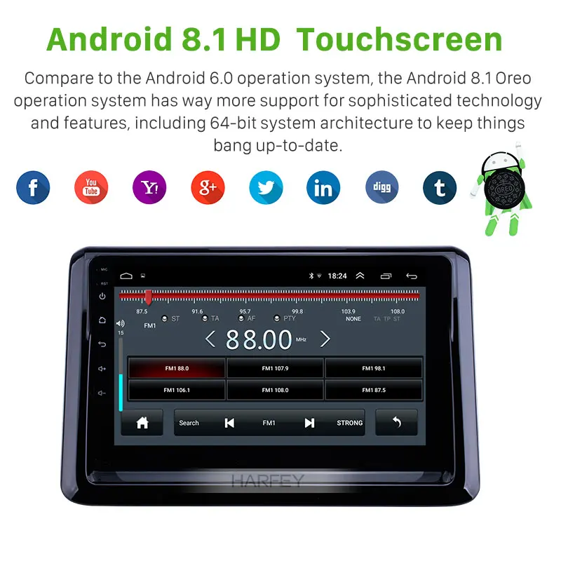 

Harfey Android9.1 Car 2Din Multimedia Player 9" for Toyota Noah 2014 with WIFI HD Touchscreen GPS radio support DVR Carplay DAB+