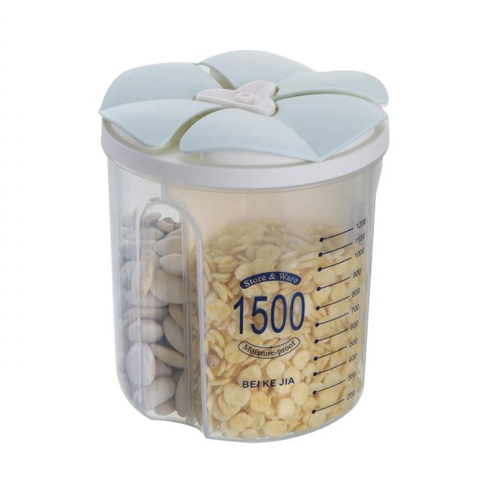 5 отсеков Кухня Еда злаковое зерно фасоль рис контейнер для хранения еды герметичная коробка со шкалой прозрачный бак для хранения зерна - Цвет: Синий