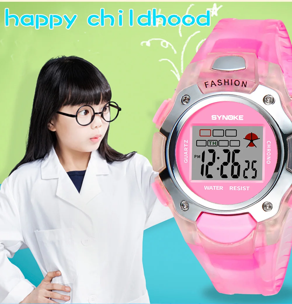 SYNOKE детские электронные часы спортивные многофункциональные водонепроницаемые светодиодный Секундомер детский будильник электронные часы