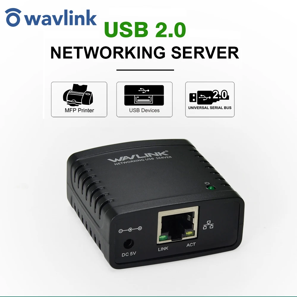 Lan-Network-Printer Adapter Server Ethernet-Port Wavlink Usb-2.0 LRP To 1 Sharing 10/100mbps