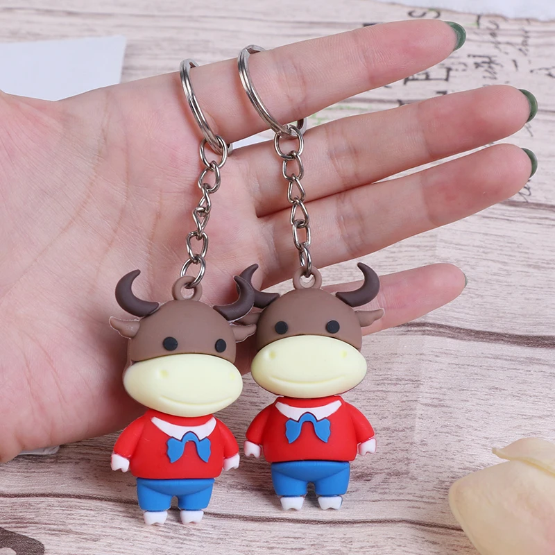 HOT 2021 Year of the Ox Keychain Cow Doll Keychain Car Key Chain Bag Pendant Keyring Decorations