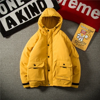 

Winter New Tooling Jacket Men's Warm Thick Fashion Solid Color Parka Men Large Pocket Hooded Coat Man Wild Loose Cotton Jacket