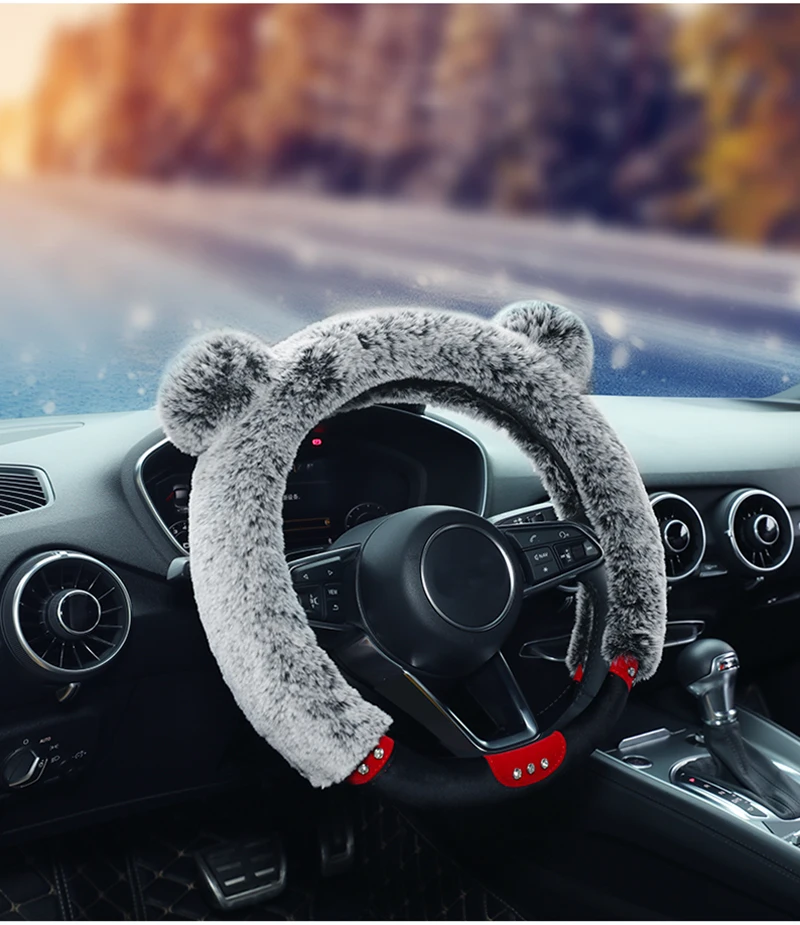 Зимний плюшевый чехол рулевого колеса автомобиля мультфильм Панда Кролик Мех чехол на руль теплый Подогрев Авто колеса Крышка с кристаллом