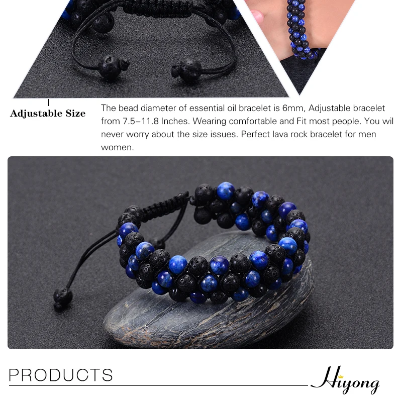 Целебный энергетический Lapis lazuli покрытие из вулканического камня браслет из каменных бус Натуральный камень бисер браслет эфирное масло плетеная веревка Браслеты Для мужчин