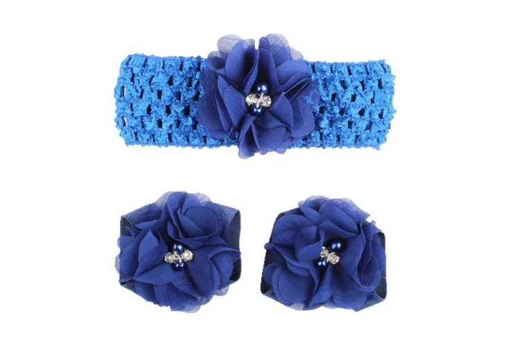 navy blue Для первых ходунков, повязка на голову с цветами, Детские эластичные модные украшения для ног, подарок для детей, сандалии с босиком, аксессуары для волос - Цвет: navy blue