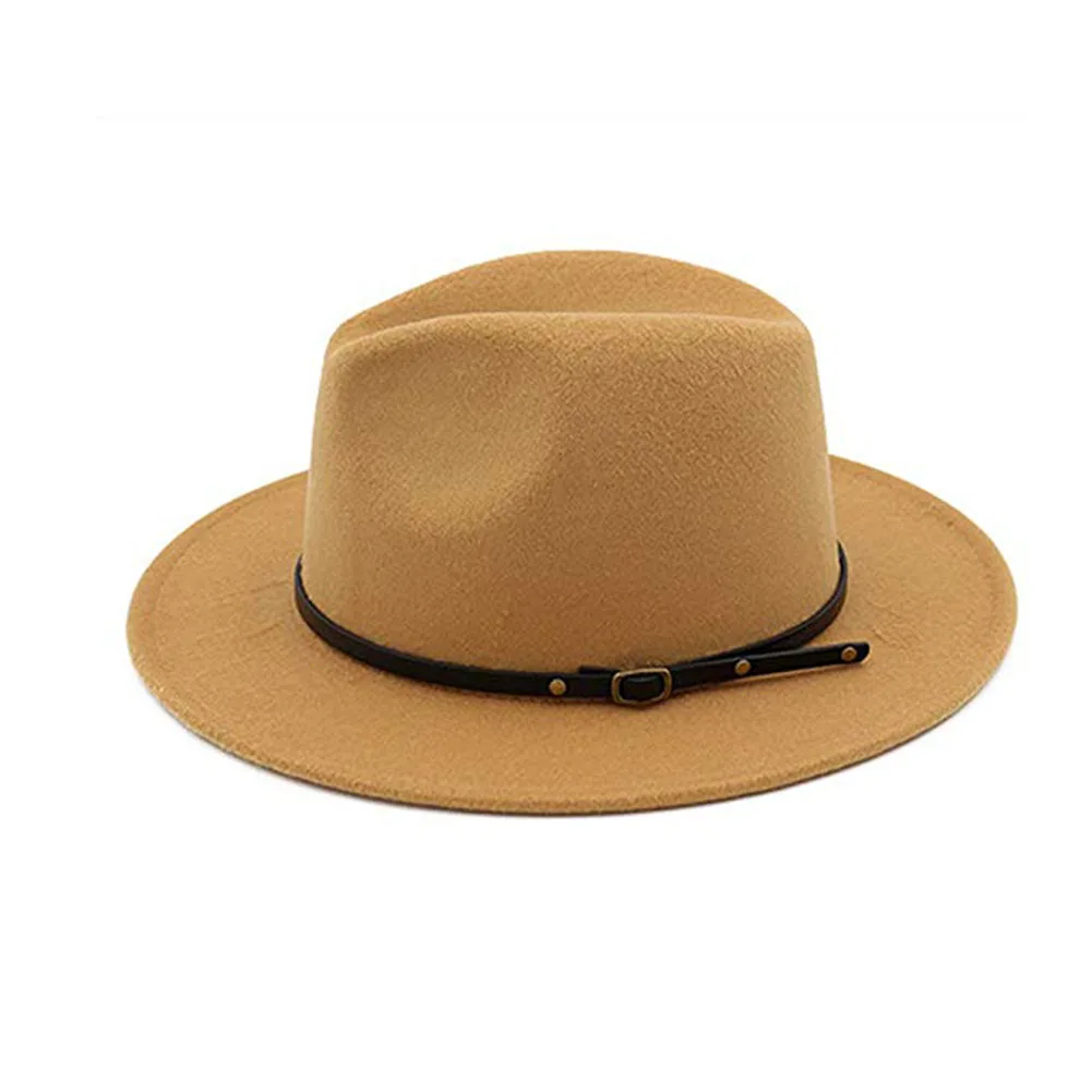 Винтаж сплошной цвет фетровый котелок с широкими полями Fedora Hat Зима флоппи Женская кепка Джаз горра Европейский Американский Круглый Кепка s котелок шапки