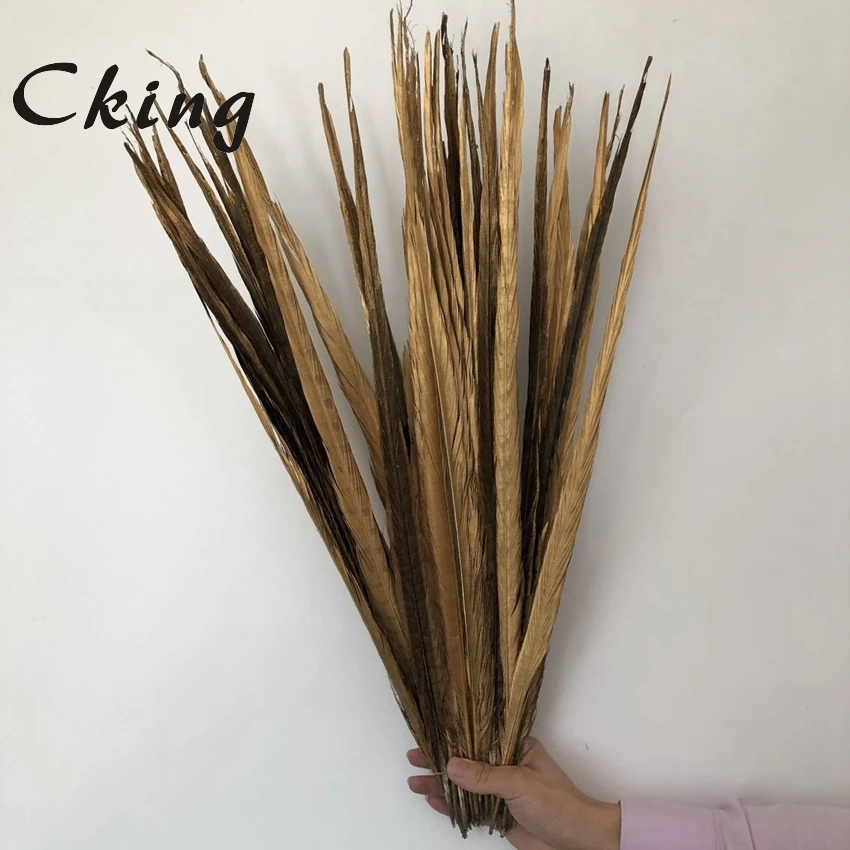 gold CKing 100 шт Высокое качество окрашенный Королевский синий Ringneck фазана перо 55-60 см 22-24 дюйма натуральный леди Amhest хвосты фазана Шлейфы - Цвет: gold