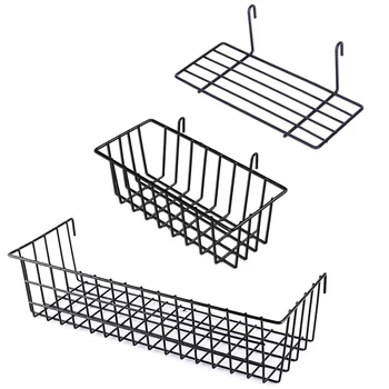 

3 Pieces Hanging Basket Straight Shelf Flower Pot Display Holder for Wire Wall Grid Panel, Bread Basket Iron Rack