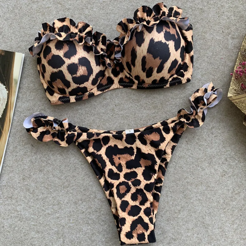 

Leopard Bikinis Lace Swimsuit Push Up Swimwear Bandeau Female Bathing Suit Women Beach Swim Wear Brazilian Biquini Swimming Suit