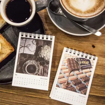 

2020 Mini Double-sided Coil Desk Calendar Retro Coffee Aesthetic Series Notebook Coil Calendar Schedule Plan Desktop Decoration