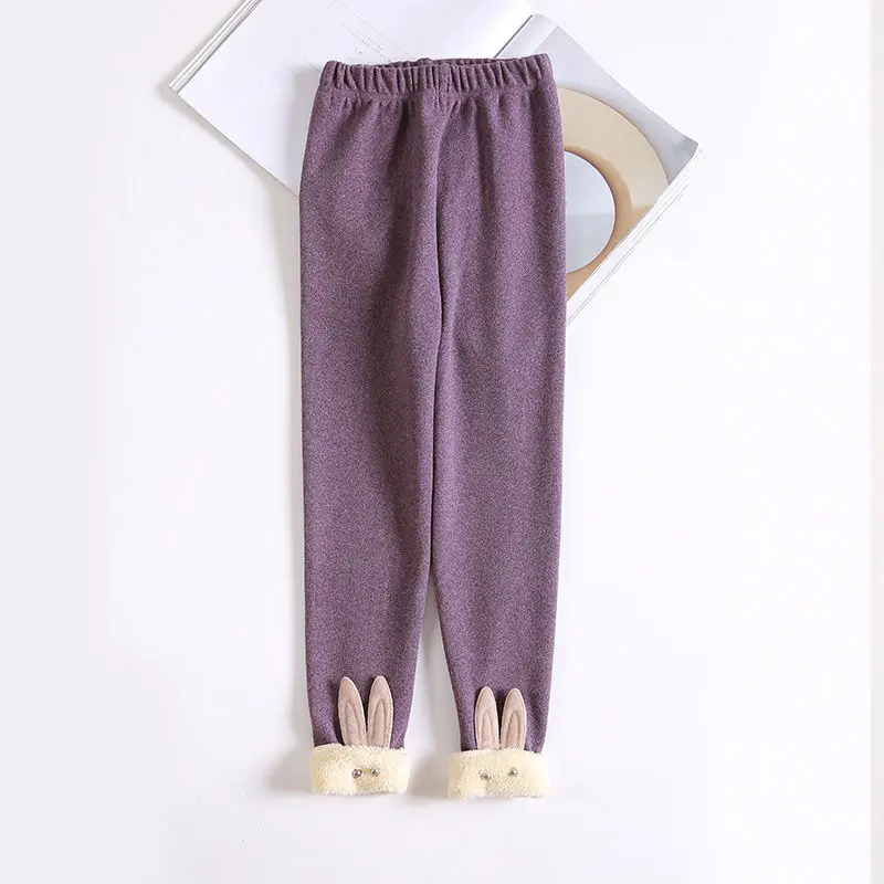 Леггинсы для девочек; осенне-зимняя одежда; детские штаны; детские брюки для девочек; леггинсы; 100-150; флисовые Леггинсы принцессы с кроликом - Цвет: purple thin