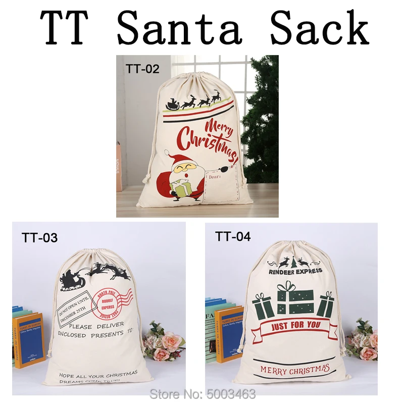 

Wholesale Christmas Bags 10pcs/lot Santa Sack Drawstring Party Canvas Bag Santa Claus Kids Bags Hot Sale Christmas Gift