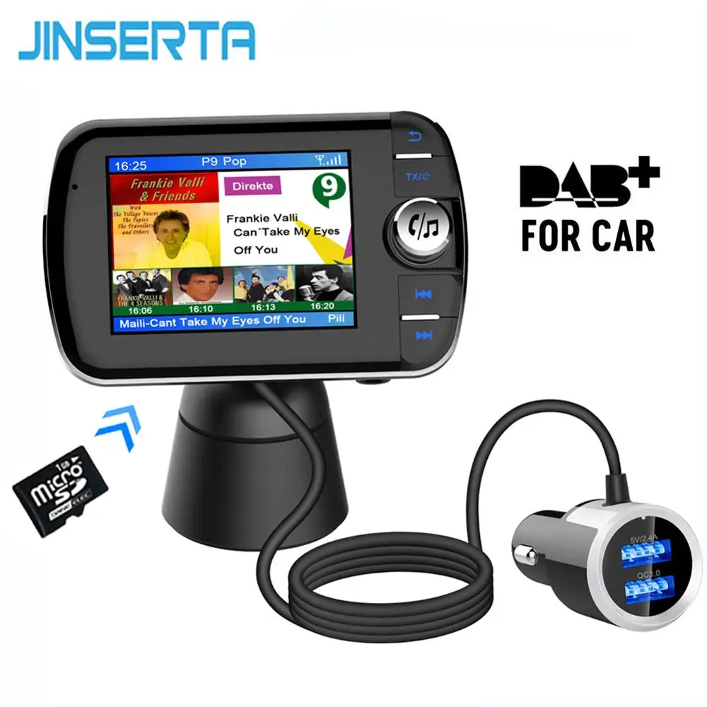 

DAB car radio receiver Wireless bluetooth fm transmitter Handsfree with antenna Support TF flash AUX output QC3.0 Quick Charger