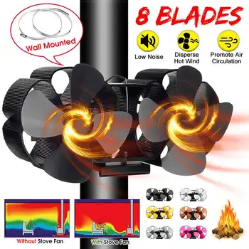 

Mouted Dual Head 8 Blade Heat Powered Stove Fan Komin Log Wood Burner Eco Friendly Silent Fan Home Efficient Heat Distribution