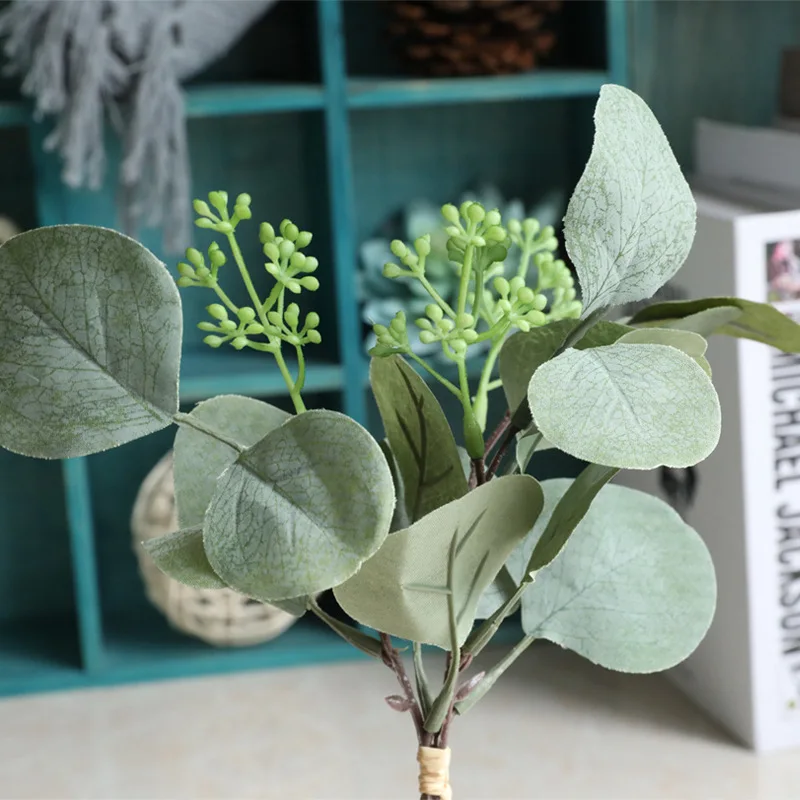 

5Pcs/lot Simulation Eucalyptus Leaf Fruit Bouquet Silk Leaves Artificial Plants Wedding Decoration Home Accessories Fake Plants