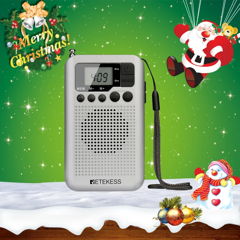 Retekess TR106 Silver Portable FM AM Radio with LCD Display Digital Tuning Speaker Headphone Jack and Support Clock Function