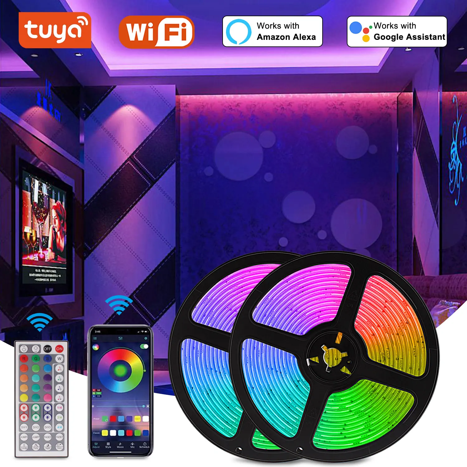 Tuya Smart LED Strip Lights WiFi RGB LED Light Strips 12V RGB 5050 Work with Alexa Google Voice