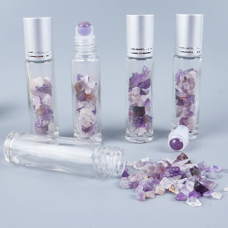 Crystal Jade Ball Roller Bottle Essential Oil Crushed Stone Natural Amethyst Healing Sphere Massage Around the Eyes Face Care 4