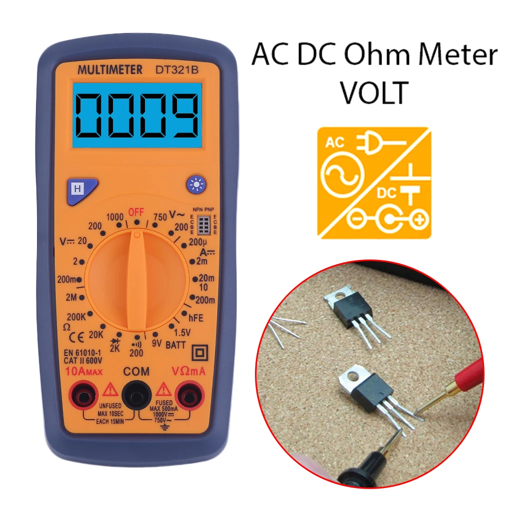 DT321B Цифровой мультиметр портативный мультиметр AC/DC измеритель напряжения Синяя подсветка поддержка тестирования батареи Лидер продаж